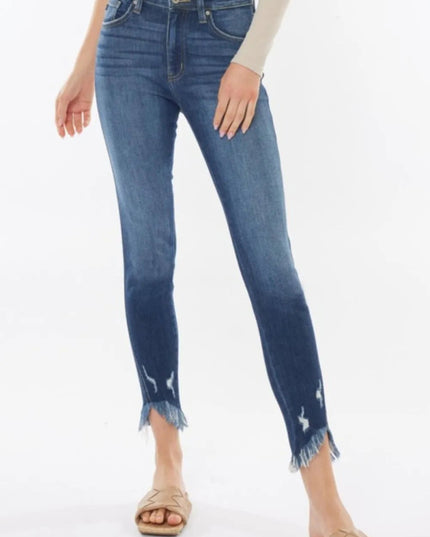 Kancan Raw Hem High Waist Cropped Jeans - THE AMERICAN BLUE