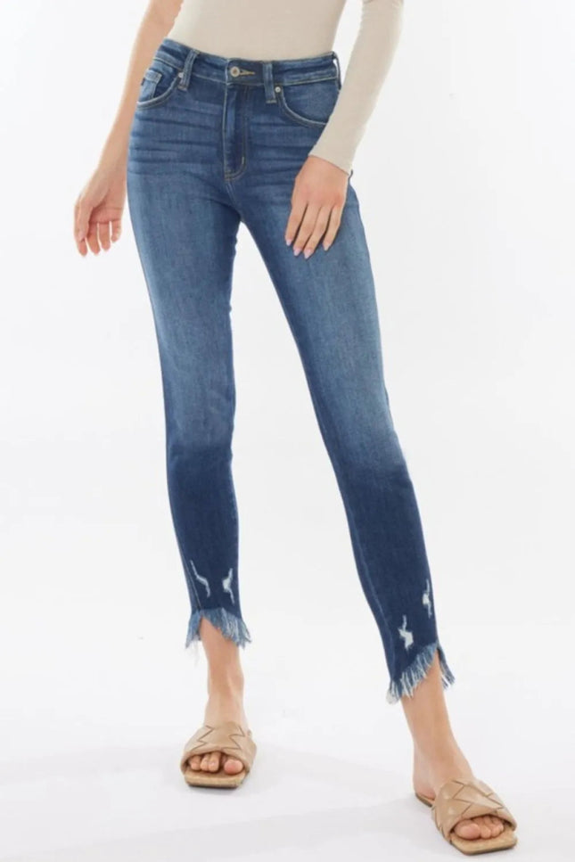 Kancan Raw Hem High Waist Cropped Jeans - THE AMERICAN BLUE