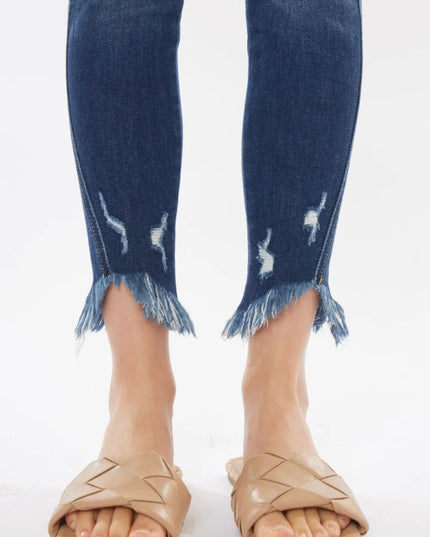Kancan Raw Hem High Waist Cropped Jeans - THE AMERICAN BLUE