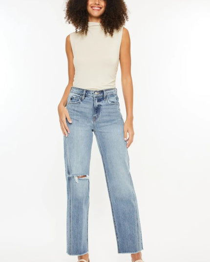 Kancan Ultra High Rise Distressed Straight Jeans - THE AMERICAN BLUE