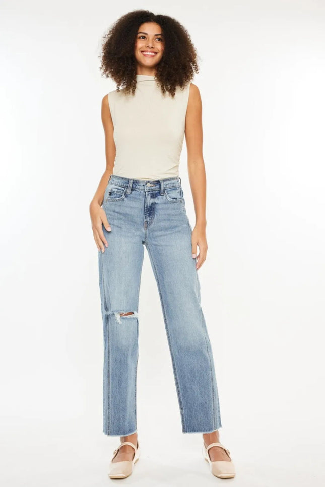 Kancan Ultra High Rise Distressed Straight Jeans - THE AMERICAN BLUE
