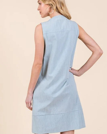 Lime 'N' Chili Denim Pintuck Detail Sleeveless Midi Dress - THE AMERICAN BLUE