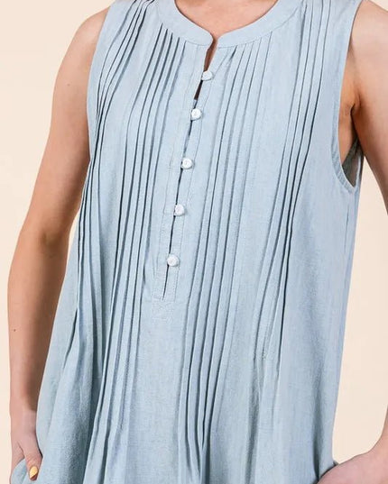 Lime 'N' Chili Denim Pintuck Detail Sleeveless Midi Dress - THE AMERICAN BLUE