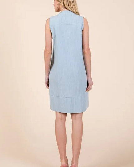 Lime 'N' Chili Denim Pintuck Detail Sleeveless Midi Dress - THE AMERICAN BLUE
