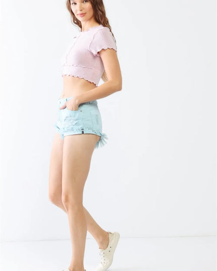 LITZ LA Distressed Ripped Denim Shorts - THE AMERICAN BLUE