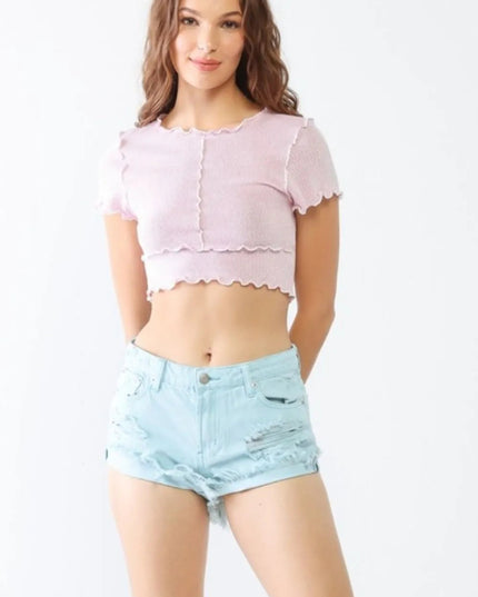 LITZ LA Distressed Ripped Denim Shorts - THE AMERICAN BLUE