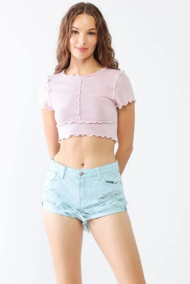 LITZ LA Distressed Ripped Denim Shorts - THE AMERICAN BLUE