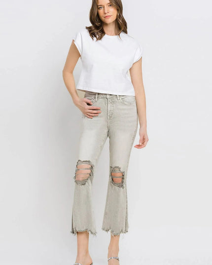 Lovervet Distressed Raw Hem Cropped Flare Jeans - THE AMERICAN BLUE