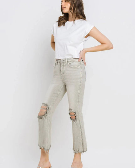 Lovervet Distressed Raw Hem Cropped Flare Jeans - THE AMERICAN BLUE