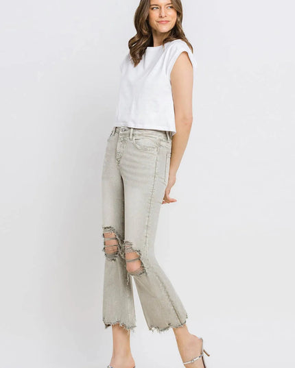 Lovervet Distressed Raw Hem Cropped Flare Jeans - THE AMERICAN BLUE