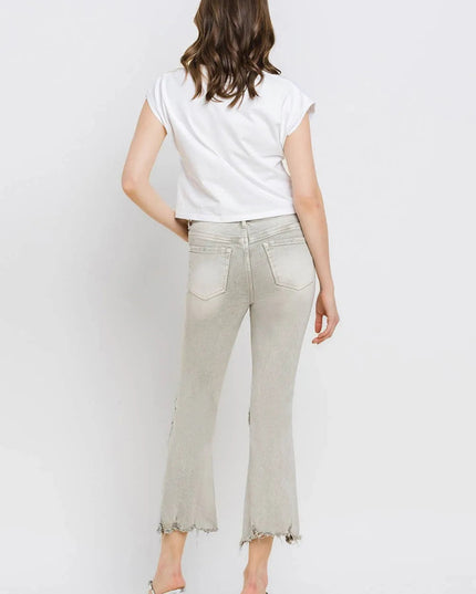 Lovervet Distressed Raw Hem Cropped Flare Jeans - THE AMERICAN BLUE