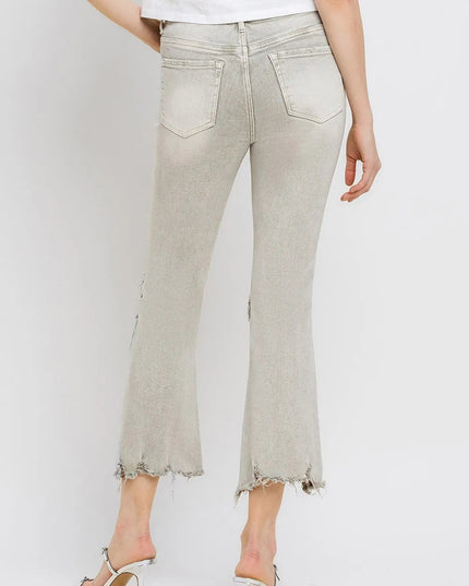 Lovervet Distressed Raw Hem Cropped Flare Jeans - THE AMERICAN BLUE