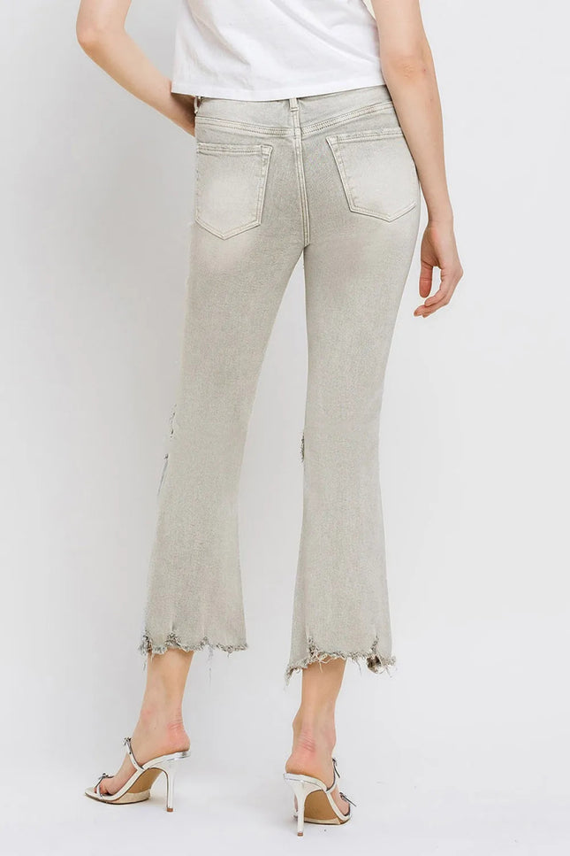 Lovervet Distressed Raw Hem Cropped Flare Jeans - THE AMERICAN BLUE