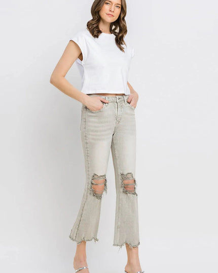 Lovervet Distressed Raw Hem Cropped Flare Jeans - THE AMERICAN BLUE