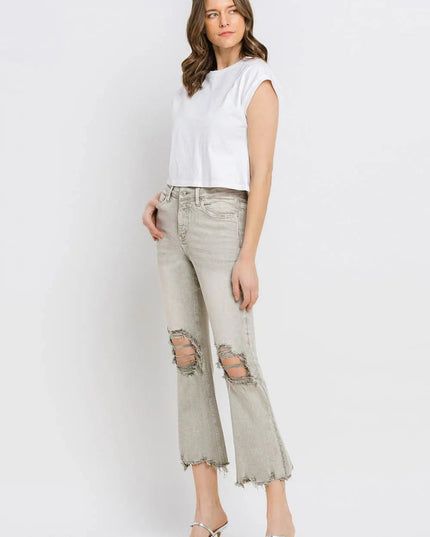 Lovervet Distressed Raw Hem Cropped Flare Jeans - THE AMERICAN BLUE