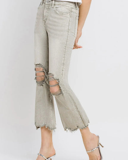 Lovervet Distressed Raw Hem Cropped Flare Jeans - THE AMERICAN BLUE