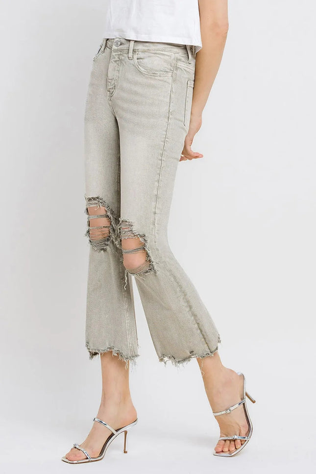 Lovervet Distressed Raw Hem Cropped Flare Jeans - THE AMERICAN BLUE