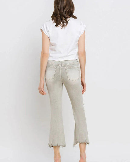 Lovervet Distressed Raw Hem Cropped Flare Jeans - THE AMERICAN BLUE