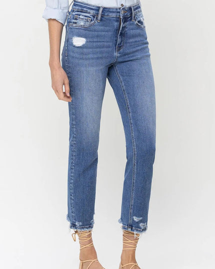 Lovervet High Rise Raw Hem Straight Jeans - THE AMERICAN BLUE