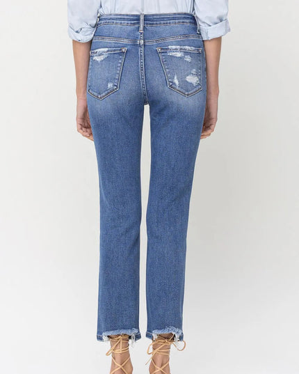 Lovervet High Rise Raw Hem Straight Jeans - THE AMERICAN BLUE