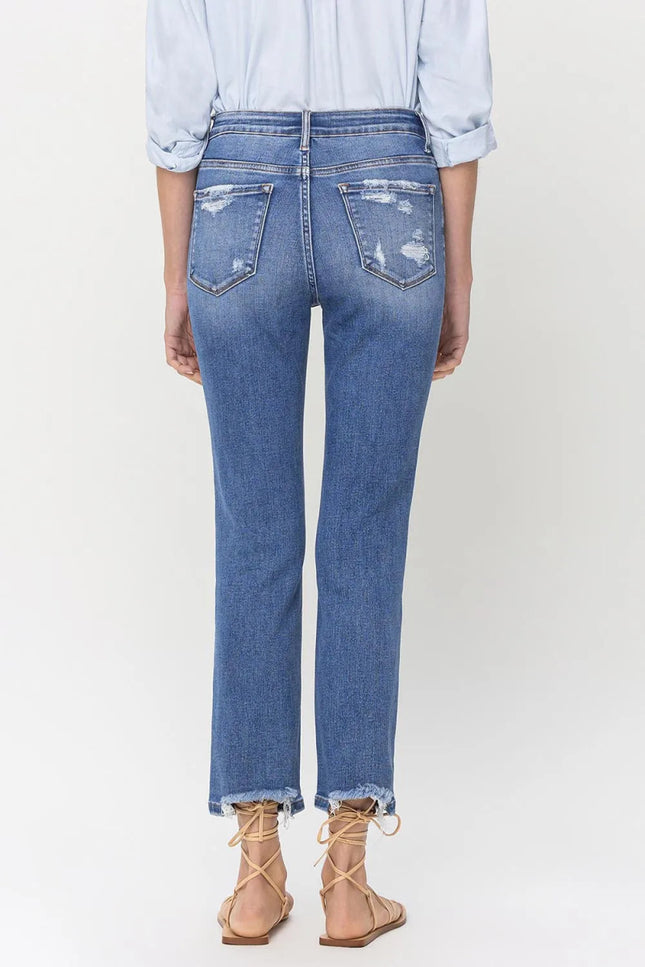 Lovervet High Rise Raw Hem Straight Jeans - THE AMERICAN BLUE
