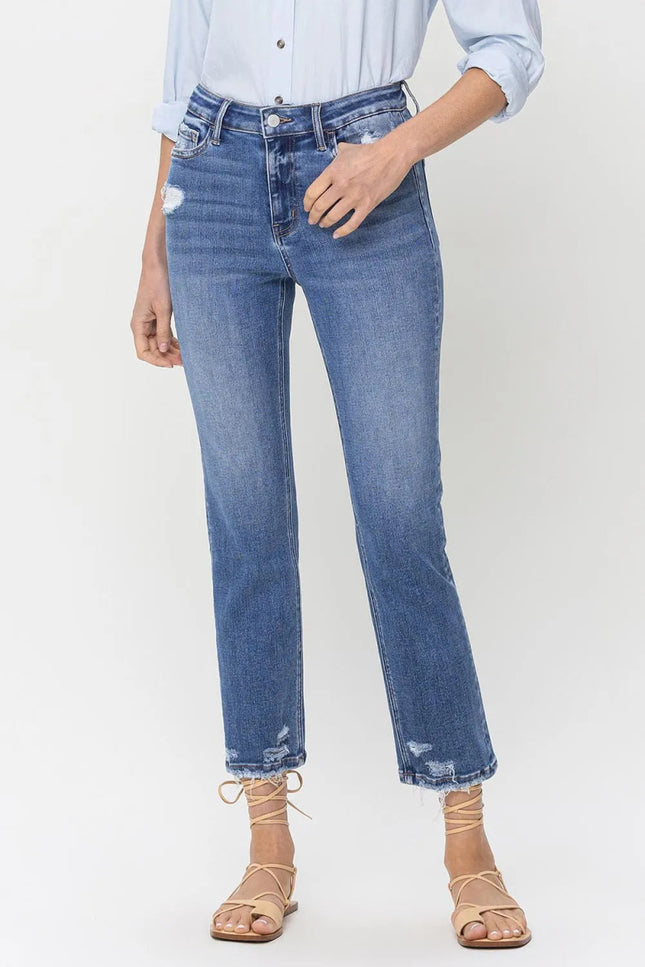 Lovervet High Rise Raw Hem Straight Jeans - THE AMERICAN BLUE