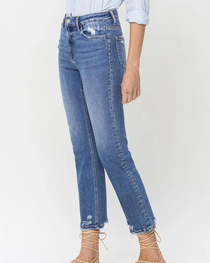 Lovervet High Rise Raw Hem Straight Jeans - THE AMERICAN BLUE