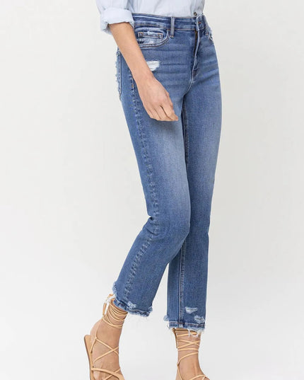 Lovervet High Rise Raw Hem Straight Jeans - THE AMERICAN BLUE