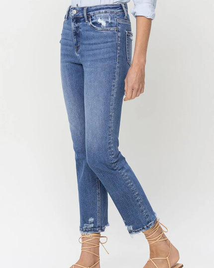 Lovervet High Rise Raw Hem Straight Jeans - THE AMERICAN BLUE