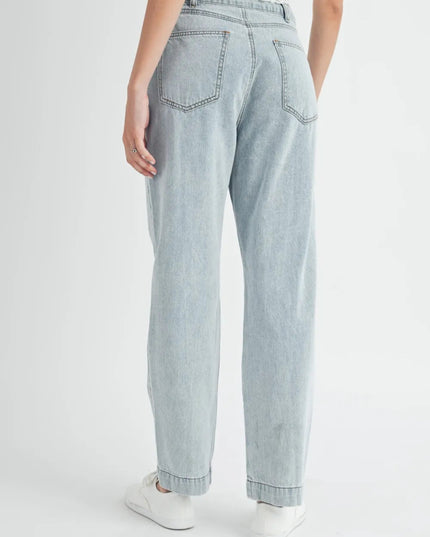 MABLE Pleated Front Detail Straight Jeans - THE AMERICAN BLUE