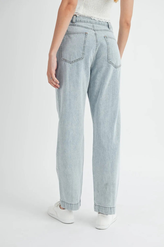 MABLE Pleated Front Detail Straight Jeans - THE AMERICAN BLUE
