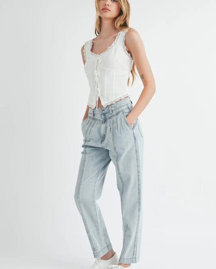 MABLE Pleated Front Detail Straight Jeans - THE AMERICAN BLUE