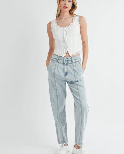 MABLE Pleated Front Detail Straight Jeans - THE AMERICAN BLUE