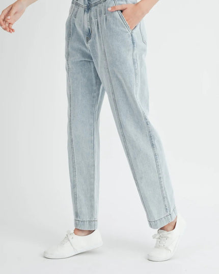 MABLE Pleated Front Detail Straight Jeans - THE AMERICAN BLUE