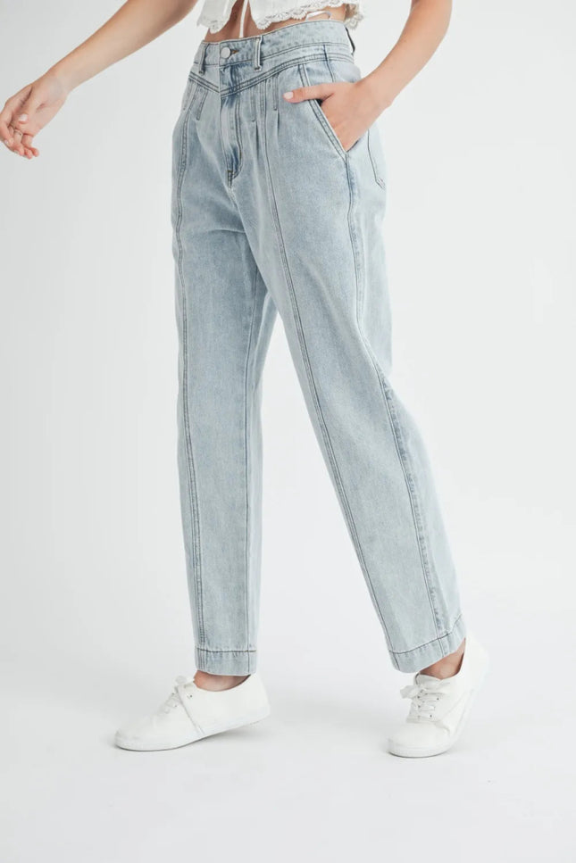 MABLE Pleated Front Detail Straight Jeans - THE AMERICAN BLUE