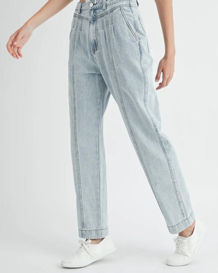 MABLE Pleated Front Detail Straight Jeans - THE AMERICAN BLUE