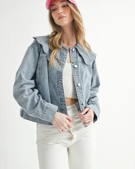 MABLE Scallop Peter Pan Collar Denim Jacket - THE AMERICAN BLUE