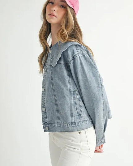 MABLE Scallop Peter Pan Collar Denim Jacket - THE AMERICAN BLUE