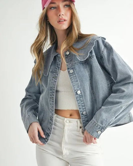 MABLE Scallop Peter Pan Collar Denim Jacket - THE AMERICAN BLUE