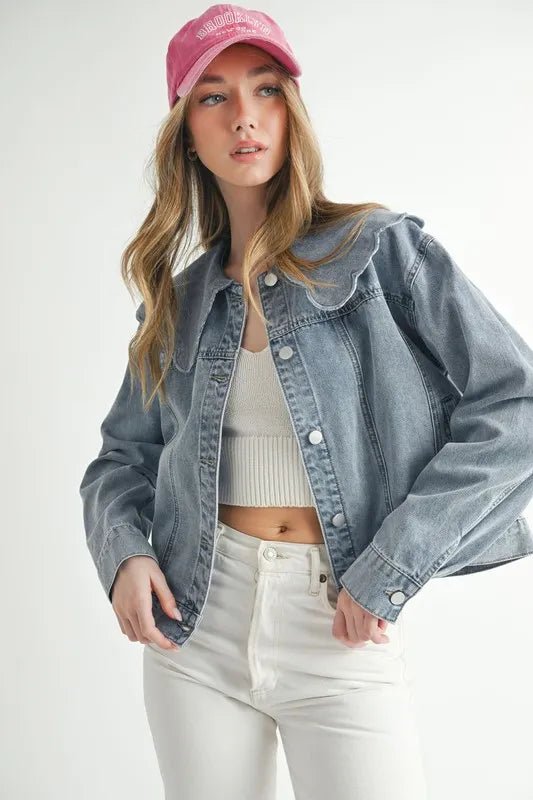 MABLE Scallop Peter Pan Collar Denim Jacket - THE AMERICAN BLUE