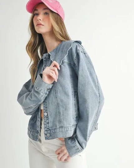 MABLE Scallop Peter Pan Collar Denim Jacket - THE AMERICAN BLUE