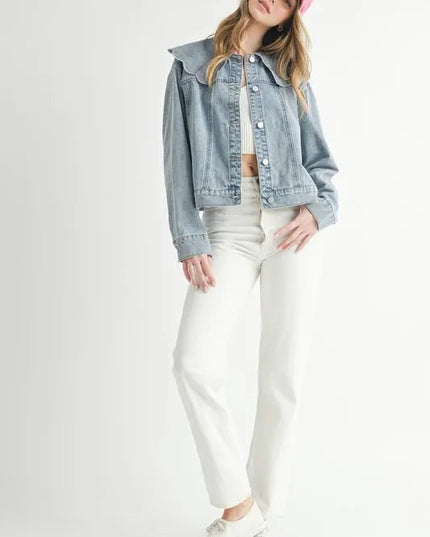 MABLE Scallop Peter Pan Collar Denim Jacket - THE AMERICAN BLUE