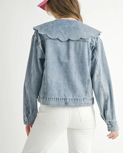 MABLE Scallop Peter Pan Collar Denim Jacket - THE AMERICAN BLUE