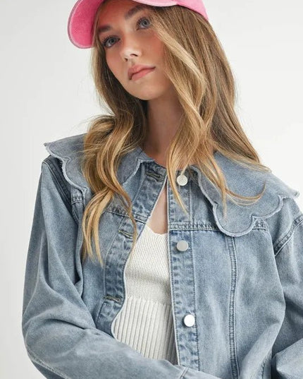 MABLE Scallop Peter Pan Collar Denim Jacket - THE AMERICAN BLUE