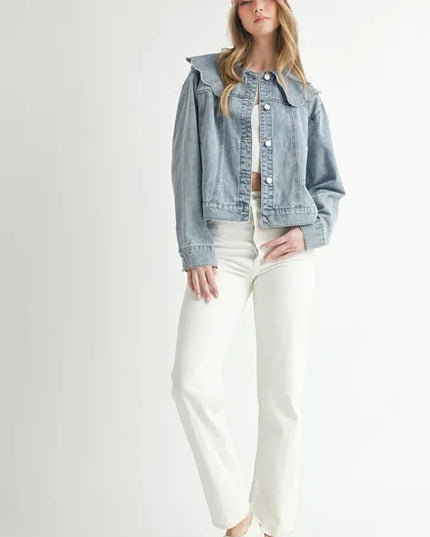 MABLE Scallop Peter Pan Collar Denim Jacket - THE AMERICAN BLUE