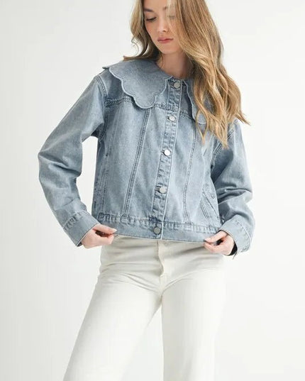 MABLE Scallop Peter Pan Collar Denim Jacket - THE AMERICAN BLUE
