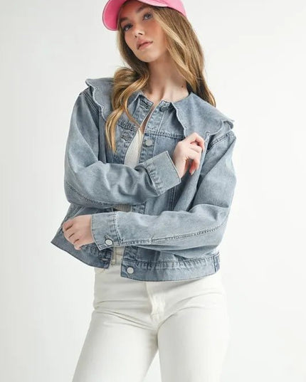 MABLE Scallop Peter Pan Collar Denim Jacket - THE AMERICAN BLUE