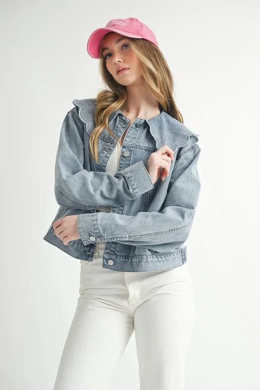 MABLE Scallop Peter Pan Collar Denim Jacket - THE AMERICAN BLUE