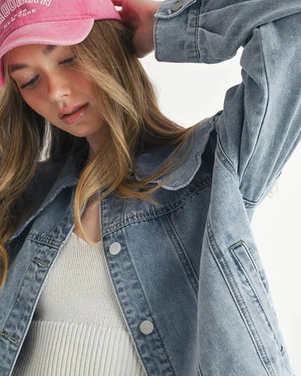 MABLE Scallop Peter Pan Collar Denim Jacket - THE AMERICAN BLUE