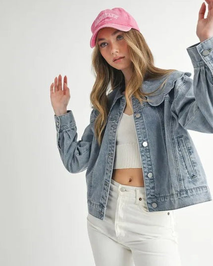 MABLE Scallop Peter Pan Collar Denim Jacket - THE AMERICAN BLUE